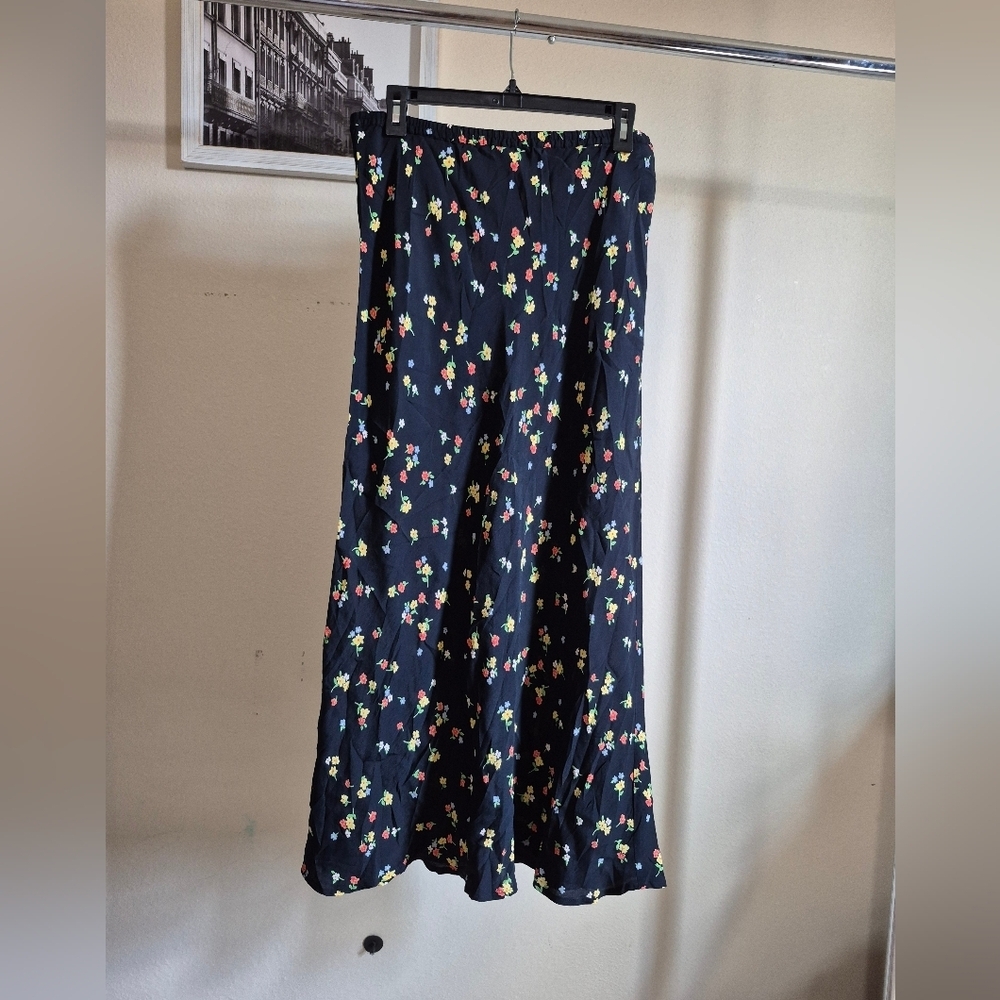 Laura Ashley Black Skirt with Colorful Floral Design